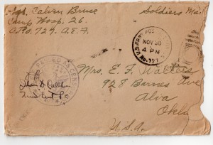 Letters home from Calvin Leroy Bruce, during WWI.