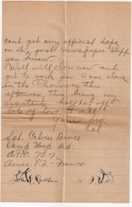 Letters home from Calvin Leroy Bruce, during WWI.